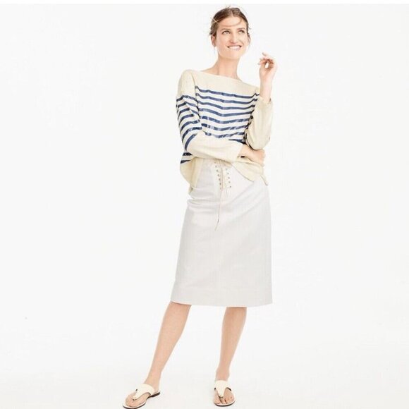 J.Crew Women's Sailor Tie Skirt Size 0 White G4471 Midi NWT - Picture 1 of 11